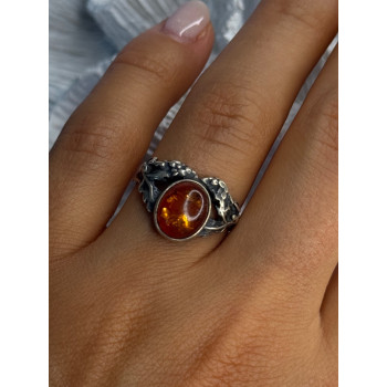 Vintage 925 Sterling Silver Amber Ring Size 8