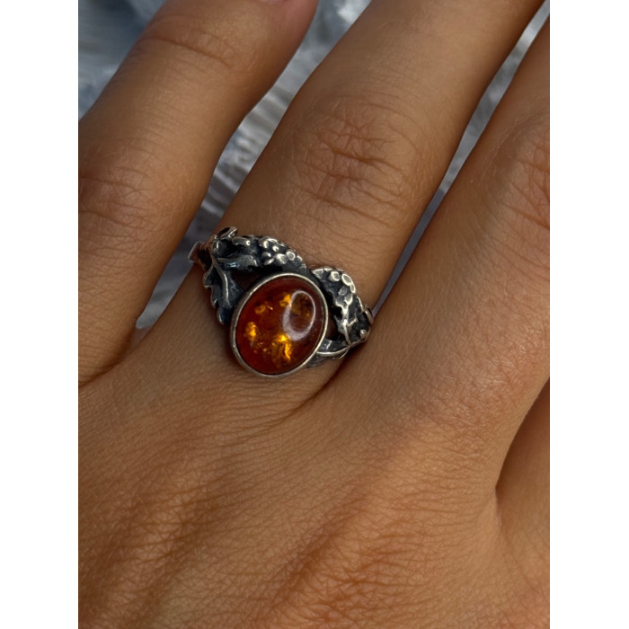 Vintage 925 Sterling Silver Amber Ring Size 8