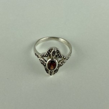 925 Sterling Silver Almandine & Marcasites Ring Size 7