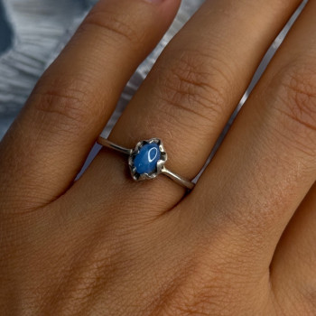 925 Sterling Silver Ring Sapphire Star Size 7.5