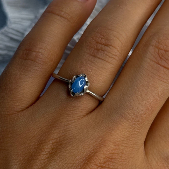 925 Sterling Silver Ring Sapphire Star Size 7.5
