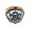 925 Sterling Silver Blue Topaz & Marcasites Ring Size 8