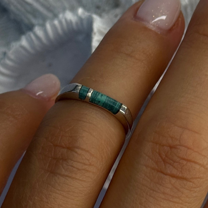 925 Sterling Silver Malachite Ring Size 5