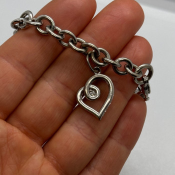 925 Sterling Silver Diamond Heart KSJ Bracelet