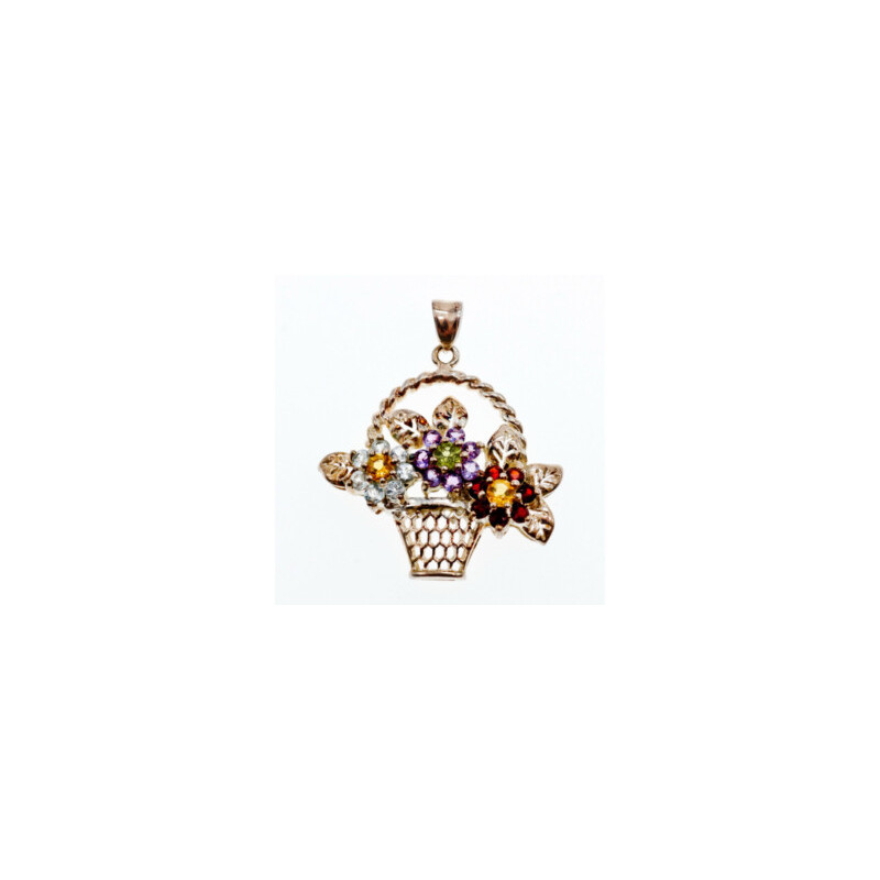 925 Sterling Silver Multi Gemstones Flowers Pendant