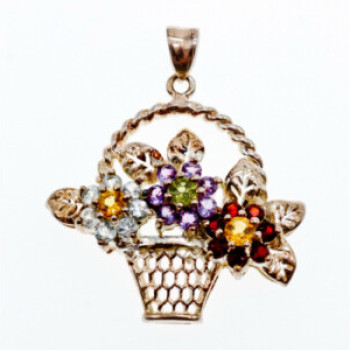 925 Sterling Silver Multi Gemstones Flowers Pendant