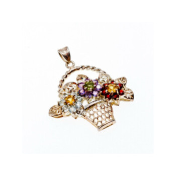 925 Sterling Silver Multi Gemstones Flowers Pendant