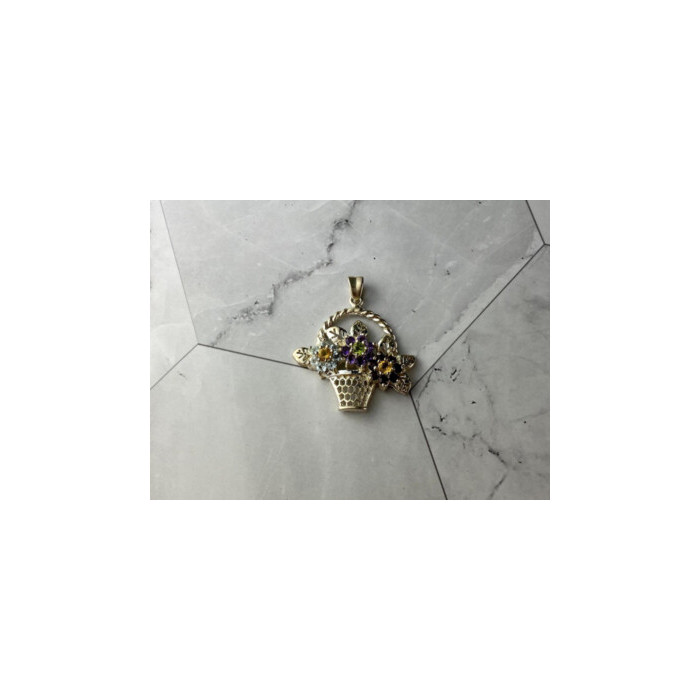 925 Sterling Silver Multi Gemstones Flowers Pendant