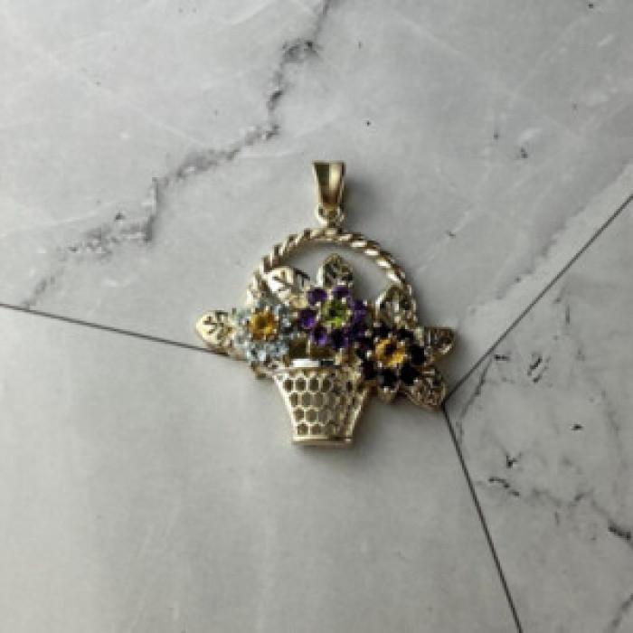 925 Sterling Silver Multi Gemstones Flowers Pendant