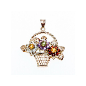 925 Sterling Silver Multi Gemstones Flowers Pendant