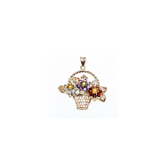 925 Sterling Silver Multi Gemstones Flowers Pendant