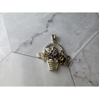 925 Sterling Silver Multi Gemstones Flowers Pendant