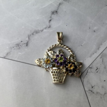 925 Sterling Silver Multi Gemstones Flowers Pendant