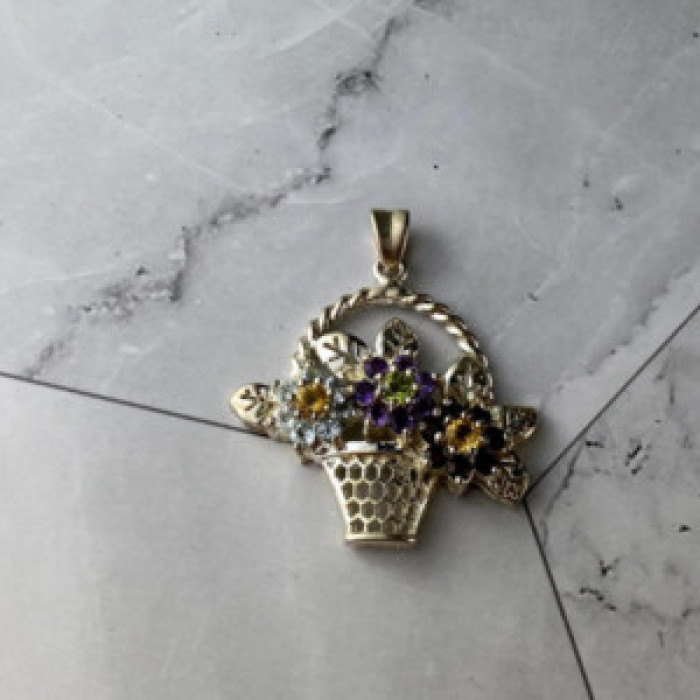 925 Sterling Silver Multi Gemstones Flowers Pendant