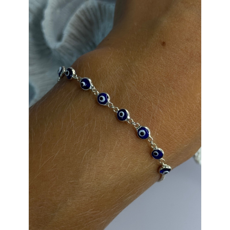 925 Sterling Silver Evil Eye Bracelet Sizable