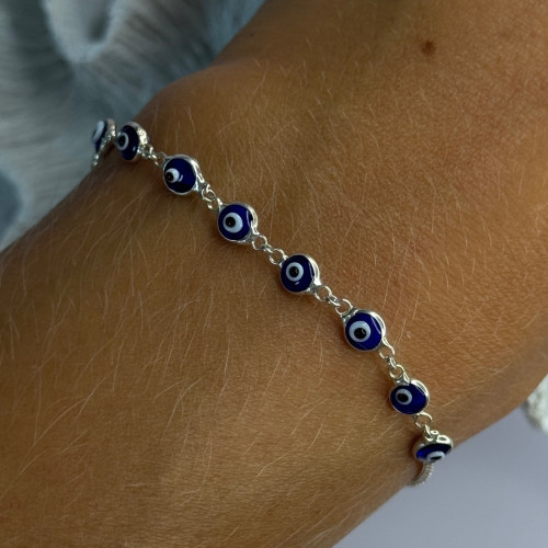 925 Sterling Silver Evil Eye Bracelet Sizable