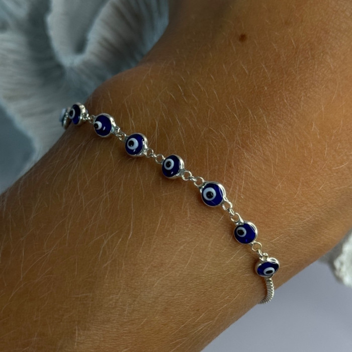 925 Sterling Silver Evil Eye Bracelet Sizable