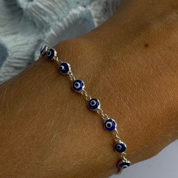 925 Sterling Silver Evil Eye Bracelet Sizable