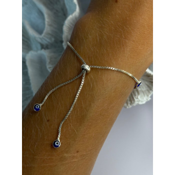 925 Sterling Silver Evil Eye Bracelet Sizable