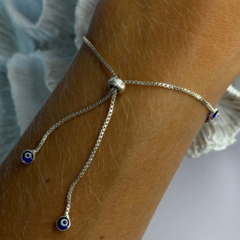 925 Sterling Silver Evil Eye Bracelet Sizable