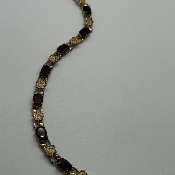 925 Sterling Silver Garnet Flowers Bracelet