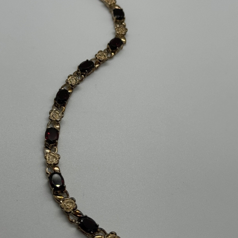 925 Sterling Silver Garnet Flowers Bracelet