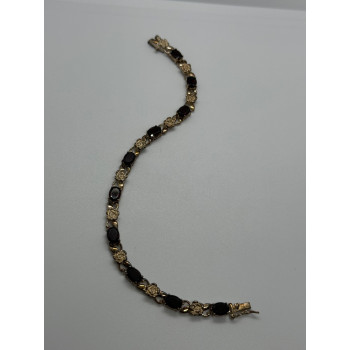 925 STERLING SILVER GARNET FLOWERS  BRACELET