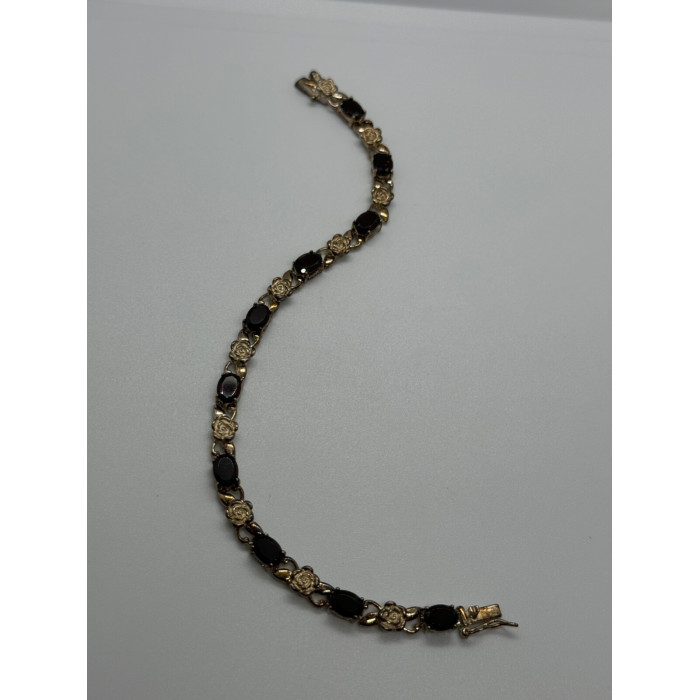 925 STERLING SILVER GARNET FLOWERS  BRACELET