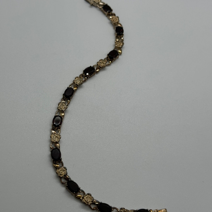 925 Sterling Silver Garnet Flowers Bracelet