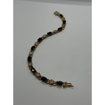 925 STERLING SILVER GARNET FLOWERS  BRACELET