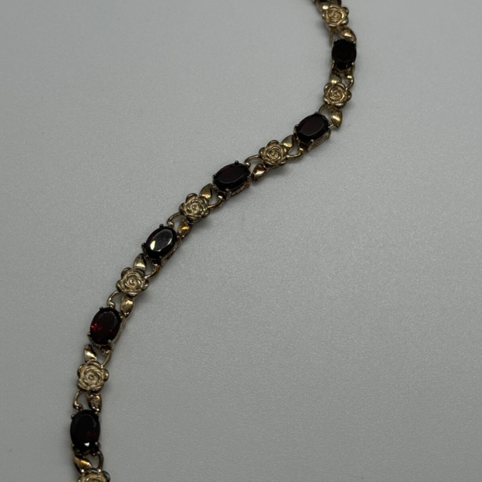 925 Sterling Silver Garnet Flowers Bracelet