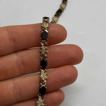925 Sterling Silver Garnet Flowers Bracelet
