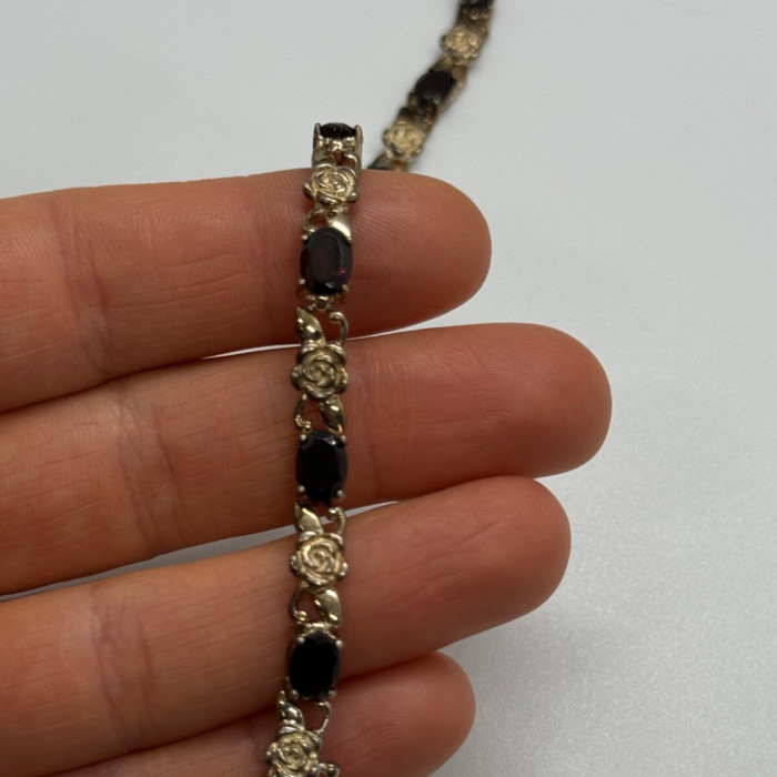 925 Sterling Silver Garnet Flowers Bracelet