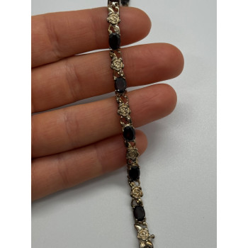 925 STERLING SILVER GARNET FLOWERS  BRACELET