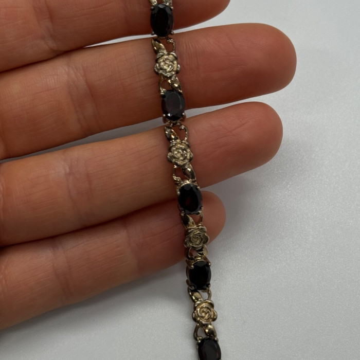 925 Sterling Silver Garnet Flowers Bracelet