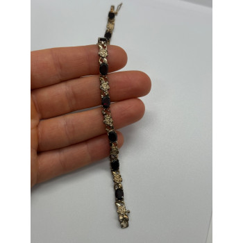 925 STERLING SILVER GARNET FLOWERS  BRACELET