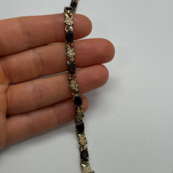 925 Sterling Silver Garnet Flowers Bracelet