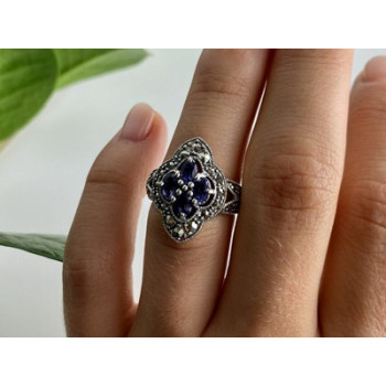 Vintage 925 Sterling Silver Amethyst & Marcasites Ring Size 6