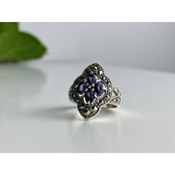 Vintage 925 Sterling Silver Amethyst & Marcasites Ring Size 6