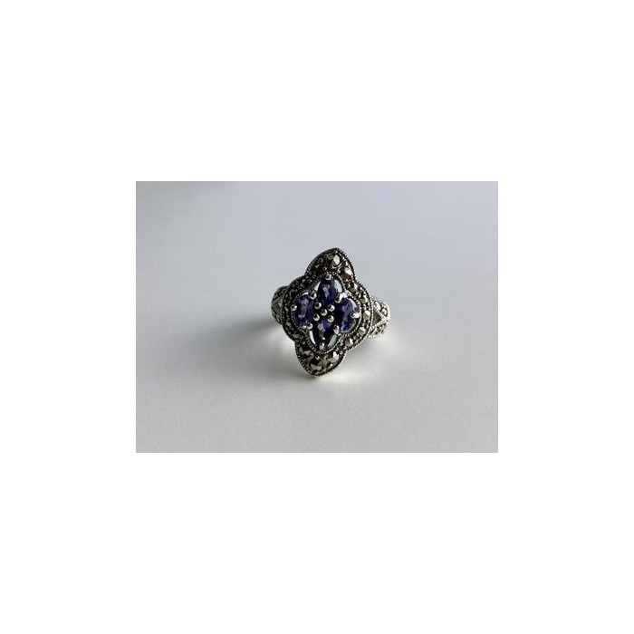 Vintage 925 Sterling Silver Amethyst & Marcasites Ring Size 6