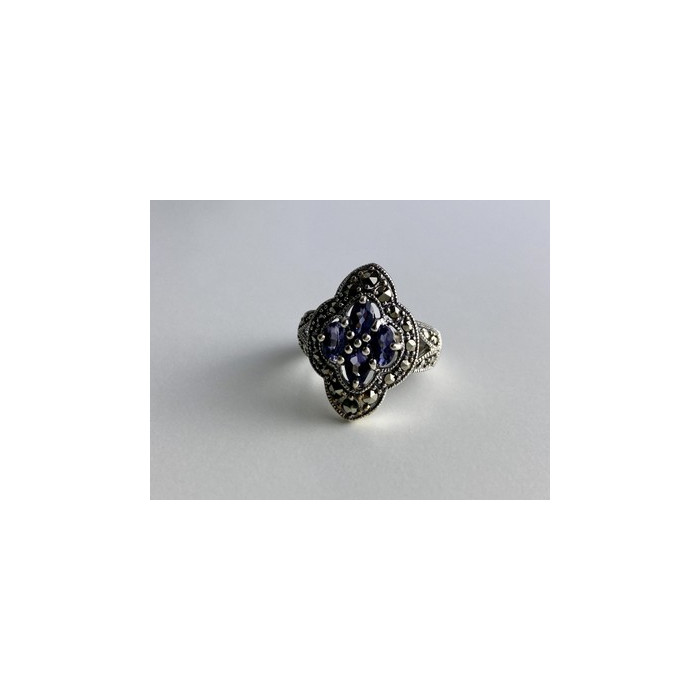 Vintage 925 Sterling Silver Amethyst & Marcasites Ring Size 6