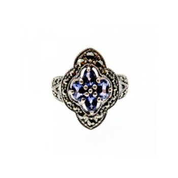 Vintage 925 Sterling Silver Amethyst & Marcasites Ring Size 6