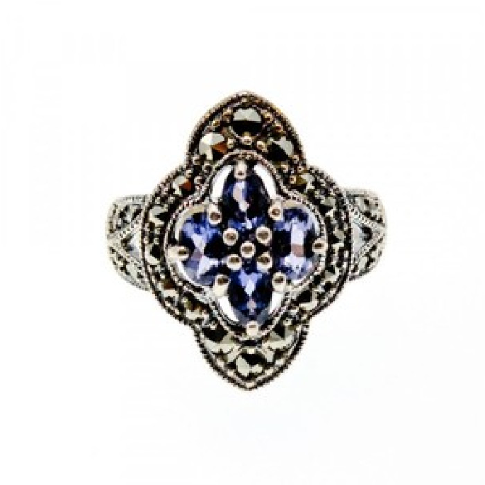 Vintage 925 Sterling Silver Amethyst & Marcasites Ring Size 5.5