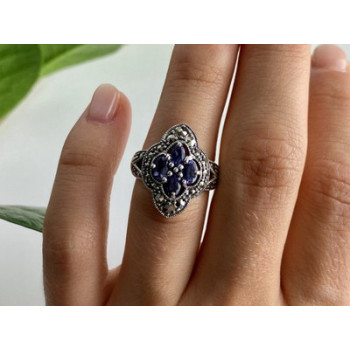 Vintage 925 Sterling Silver Amethyst & Marcasites Ring Size 6