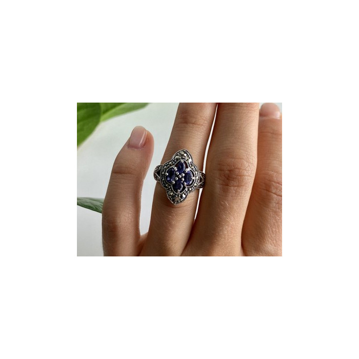 Vintage 925 Sterling Silver Amethyst & Marcasites Ring Size 6