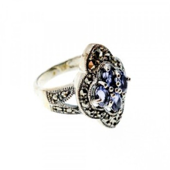 Vintage 925 Sterling Silver Amethyst & Marcasites Ring Size 5.5