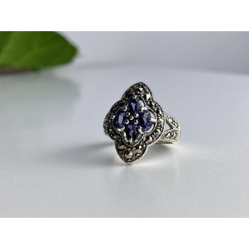 Vintage 925 Sterling Silver Amethyst & Marcasites Ring Size 6
