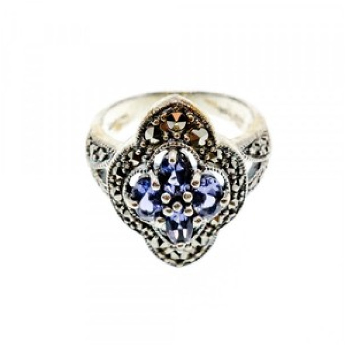 Vintage 925 Sterling Silver Amethyst & Marcasites Ring Size 5.5