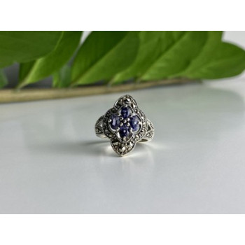 Vintage 925 Sterling Silver Amethyst & Marcasites Ring Size 6
