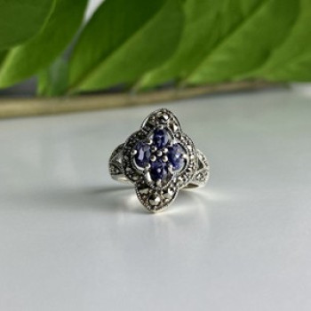 Vintage 925 Sterling Silver Amethyst & Marcasites Ring Size 5.5
